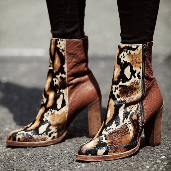 Free People Shoes - Free People Baroness Calf Hair Leather Leopard Print Booties in Brown 37 EUC